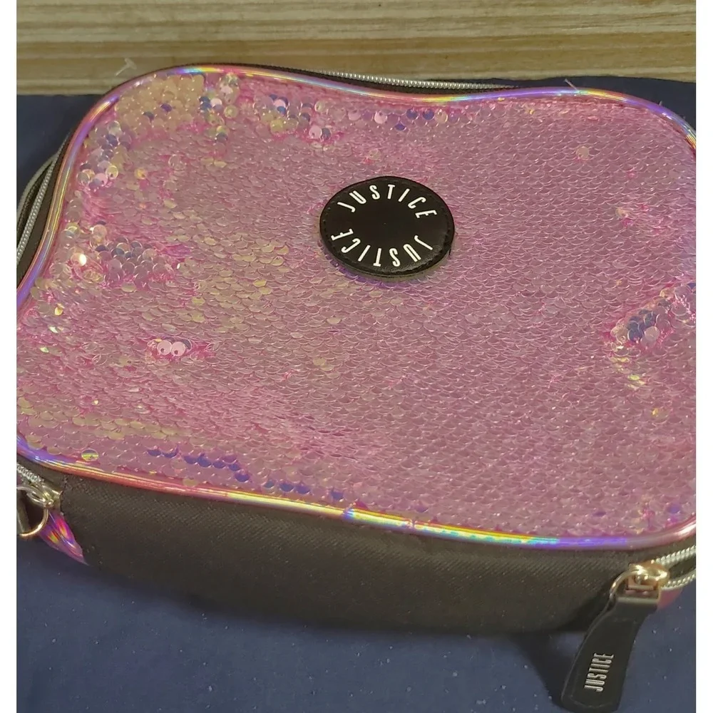 Justice Pink Sequin Holographic‎ Insulated Lunch Box Girls Lunch Bag
